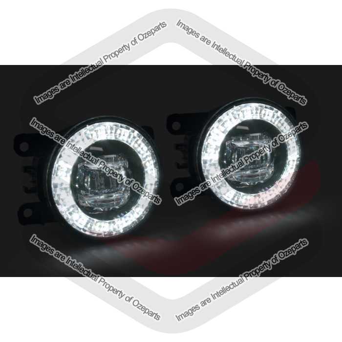 Ozeparts Fits Ford Transit Van VM 2006-2013 | Fog Light Spot Driving Lamp (Kit 3) 90mm Diameter Glass Lens with Halo LED | Pair LH Left + RH Right