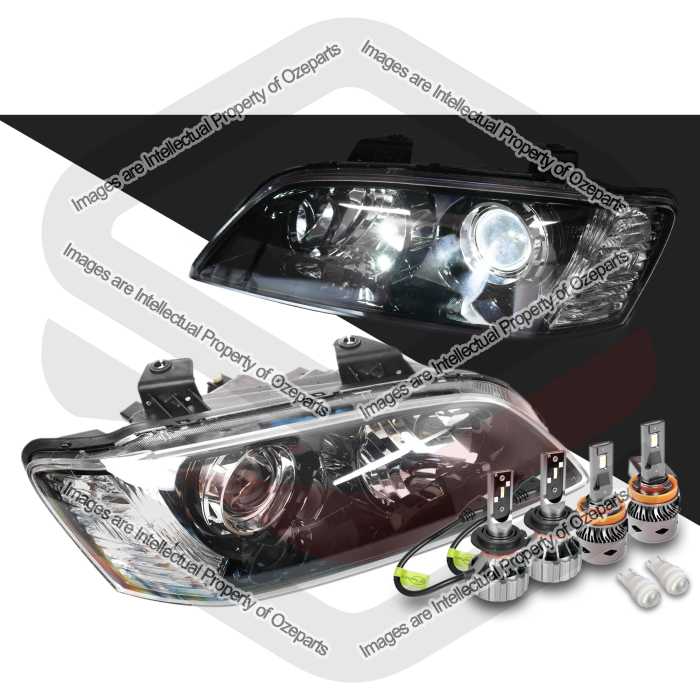 Head Light AM (Black) - With Projector + LED Globes (SET LH+RH)