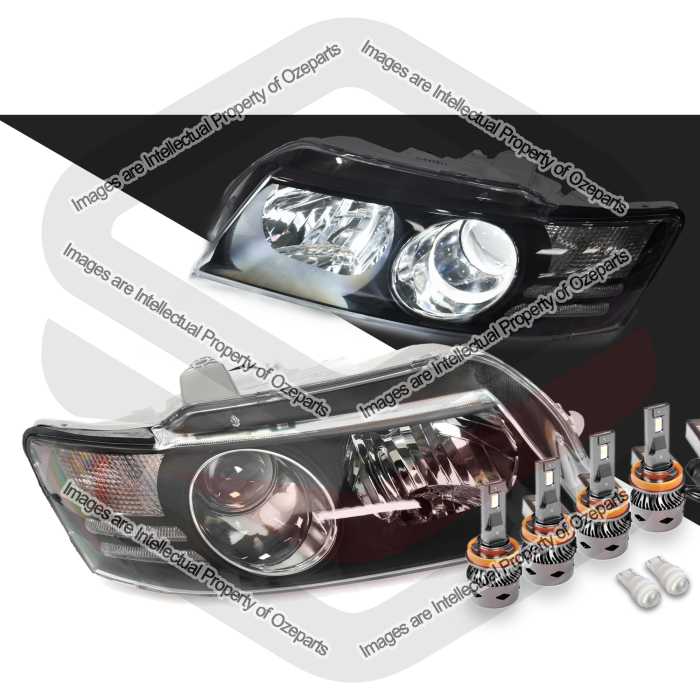 Head Light AM (Black) - With Projector + LED Globes (SET LH+RH)