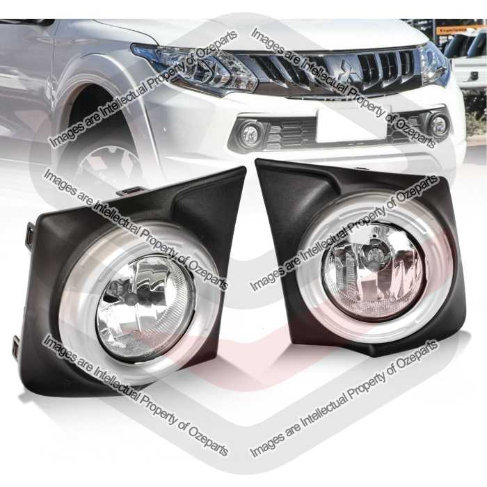 Full Set Fog Light Spot Driving Lamp KIT Silver For Mitsubishi Triton MQ 15~18