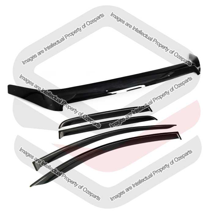 Ozeparts Fits Isuzu DMax D-Max 2012~2016 Dual Cab Chassis Ute | Bonnet Protector Hood Deflector Guard + Weathershield Sun Window Door Visors (Black)