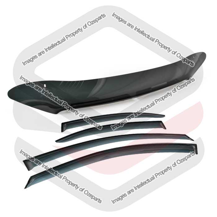 Ozeparts Fits Mitsubishi Lancer CJ CF 2007~2017 4 Door Sedan | Bonnet Protector Hood Deflector Guard + Weathershield Sun Window Door Visors (Black)