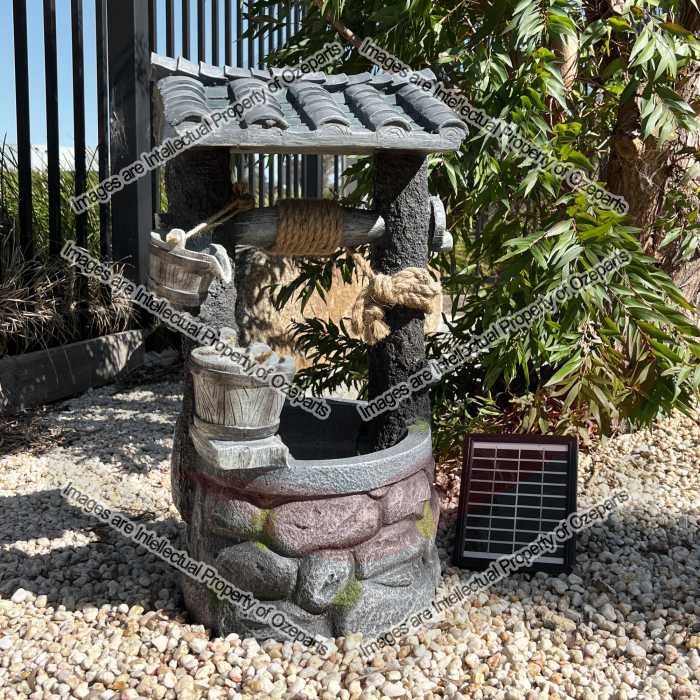 Koi Garden Solar Water Fountain Rocky Well With LED Light Outdoor 66cm