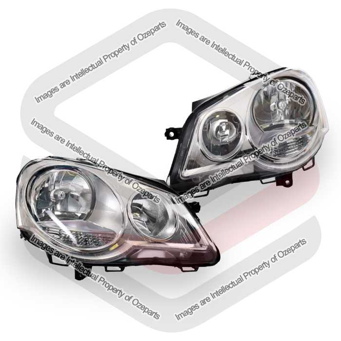 Set / Pair LH+RH Head Light Lamp Chrome For VW VolksWagen Polo 9N 2005~2010