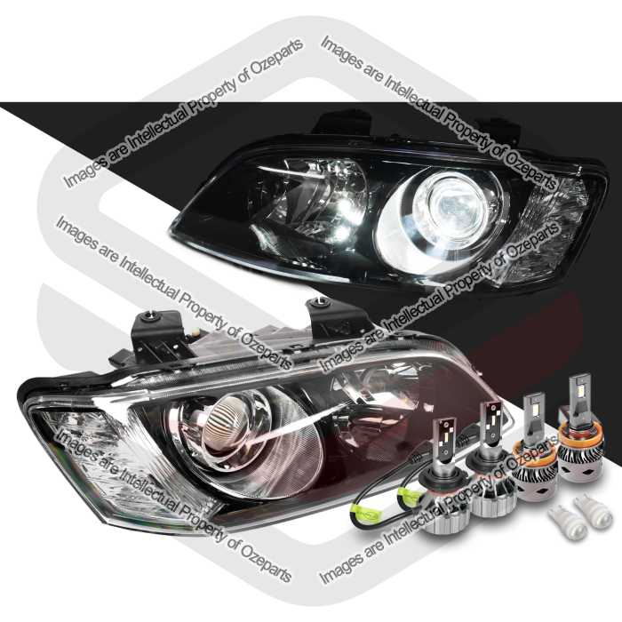 Head Light AM (Black) - With Projector + LED Globes (SET LH+RH)